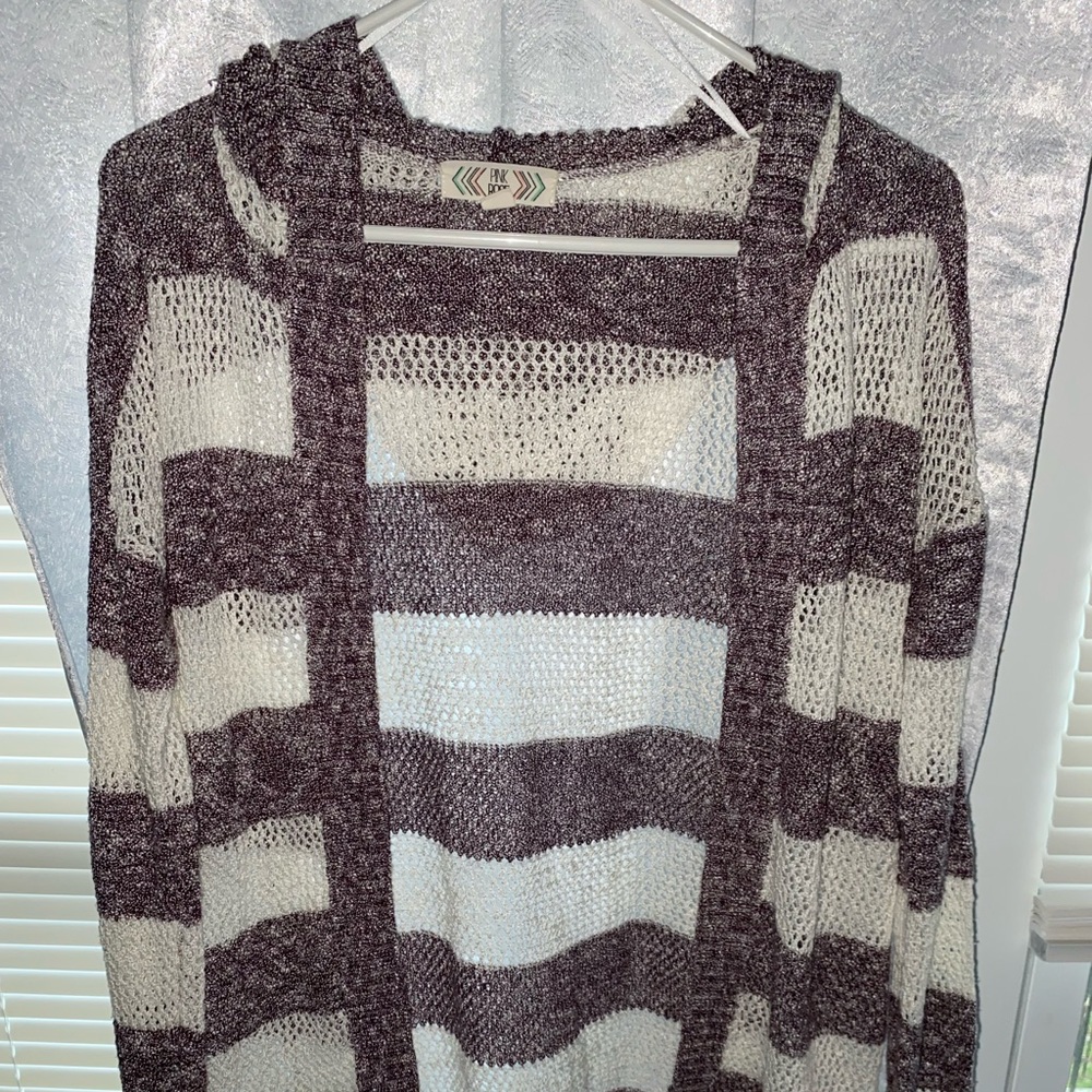 Pink Rose Striped Hooded Cardigan